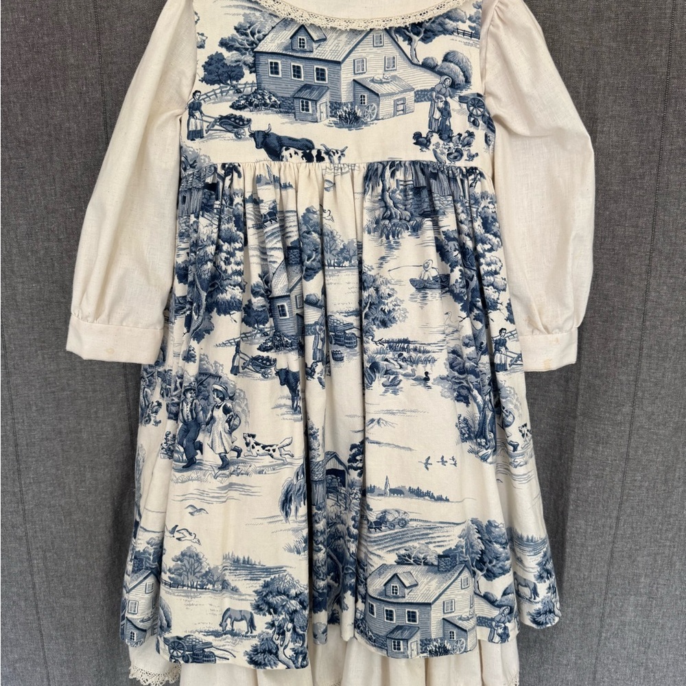 Vintage Girls Cotton 2 Piece Dress Pinafore Toile Spring Exceptional Quality - Picture 6 of 13
